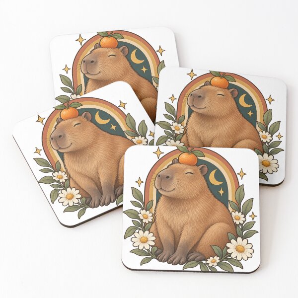 Item preview, Retro Celestial Capybara with Orange and Daisies designed and sold by Pixel & Ponder.