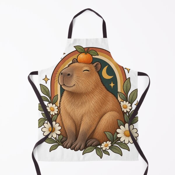 Item preview, Retro Celestial Capybara with Orange and Daisies designed and sold by Pixel & Ponder.