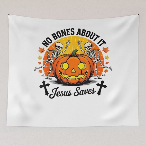 Item preview, Funny No Bones About Jesus Saves Pumpkin Skeleton Halloween designed and sold by TaraxDoolittle.