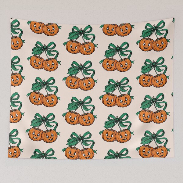 Item preview, Cute Vintage Pumpkin Cherry Twins with Green Bow Halloween Clipart designed and sold by zozo-shop.