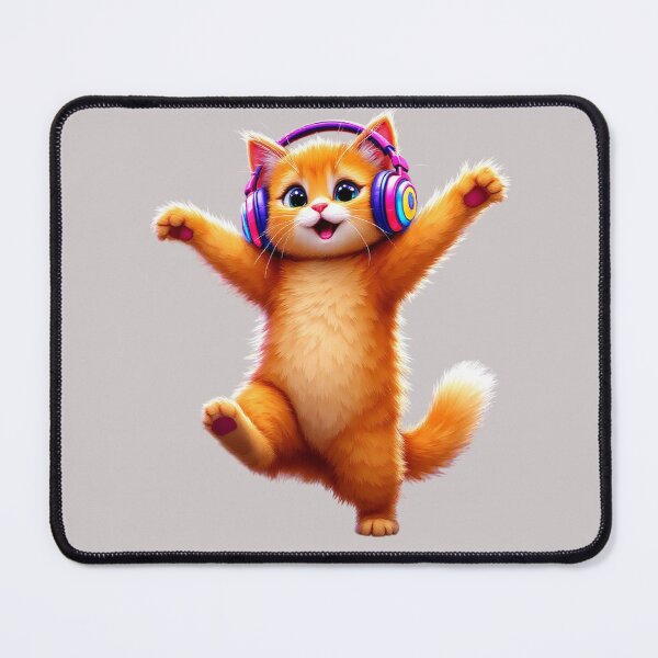 Item preview, Cute Dancing Orange Kitten Wearing Colorful Headphones Print designed and sold by VeleS68.