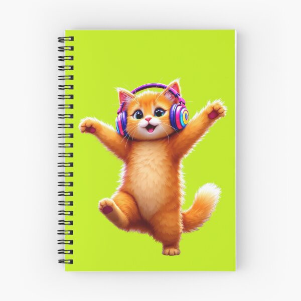 Item preview, Cute Dancing Orange Kitten Wearing Colorful Headphones Print designed and sold by VeleS68.