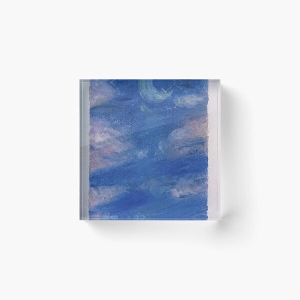 Item preview, Crescent Moon Sky - Blue Night Oil Pastel Art designed and sold by MOE'S LITTLE GALLERY.