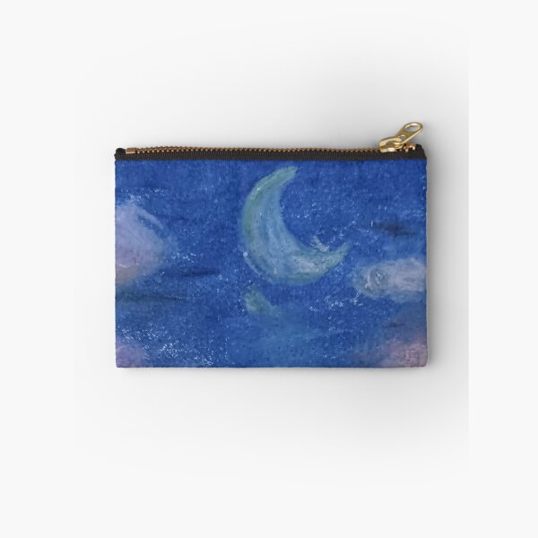 Item preview, Crescent Moon Sky - Blue Night Oil Pastel Art designed and sold by MOE'S LITTLE GALLERY.
