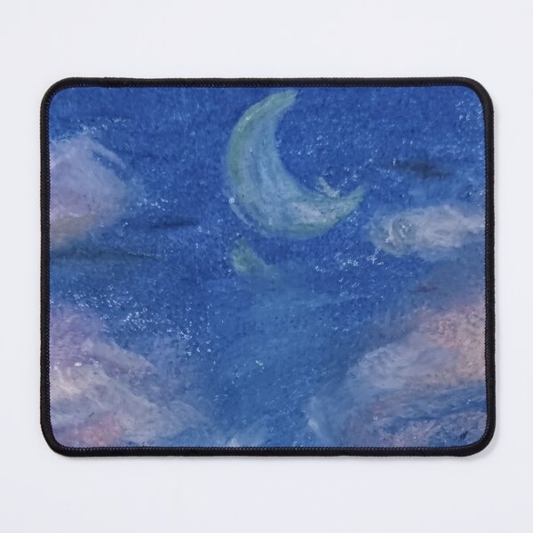 Item preview, Crescent Moon Sky - Blue Night Oil Pastel Art designed and sold by MOE'S LITTLE GALLERY.