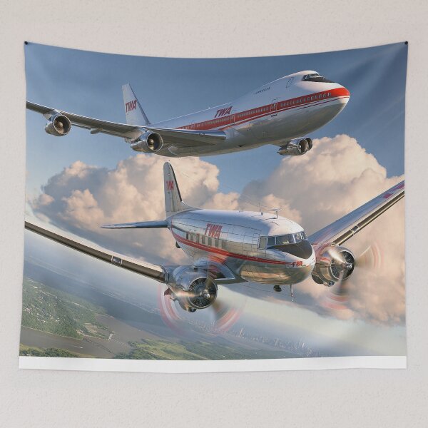 Item preview, TWA Douglas DC 3 And Boeing 747 Aviation Illustration designed and sold by Skyframe Aviation.