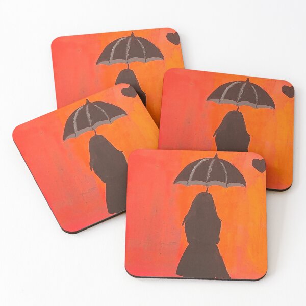 Item preview, Girl Under Umbrella – Neon Glow Silhouette Painting designed and sold by MysticPurpleHue.