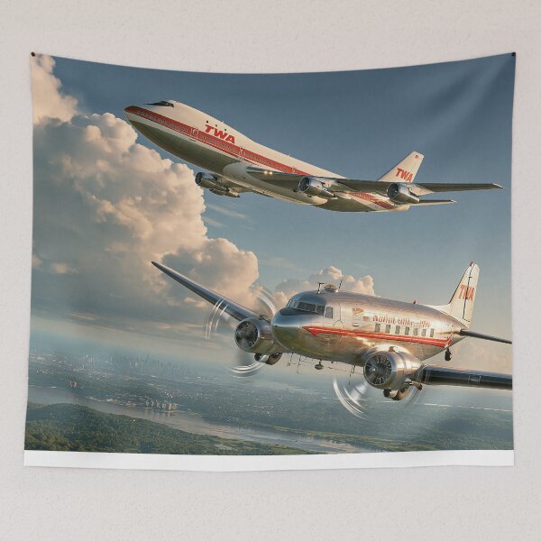 Item preview, TWA Golden Age Meets The Jumbo Jet Aviation Illustration designed and sold by Skyframe Aviation.