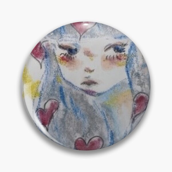 Item preview, Blue-Haired Girl with Hearts - Soft Portrait Illustration designed and sold by MOE'S LITTLE GALLERY.
