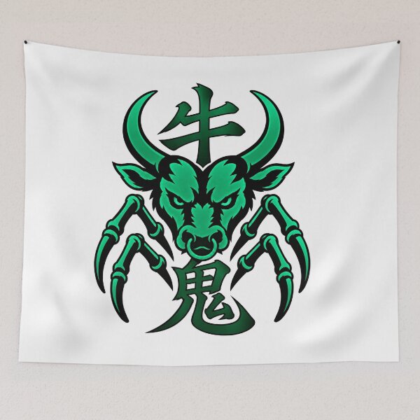 Item preview, Ushi-Oni Japanese Yokai Art – Jade Green Oni Kanji Design designed and sold by Handcan.