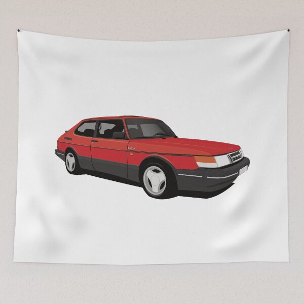 Item preview, Red Saab 900 Turbo 16 Aero illustration designed and sold by knappidesign.
