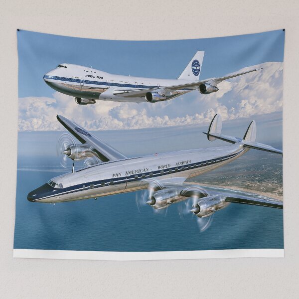 Item preview, Pan Am Constellation And 747 Ocean Skies Illustration designed and sold by Skyframe Aviation.
