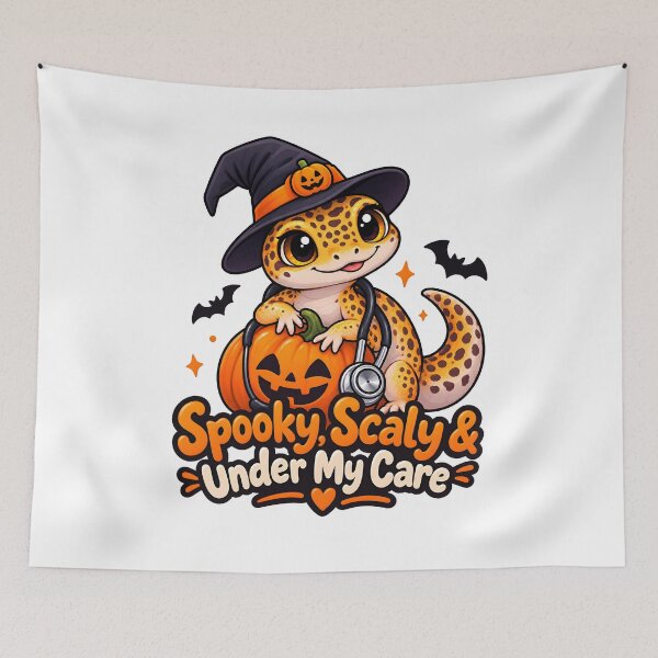 Item preview, Spooky Scaly Under My Care – Exotic Animal Vet Halloween Leopard Gecko designed and sold by Bettybee00.