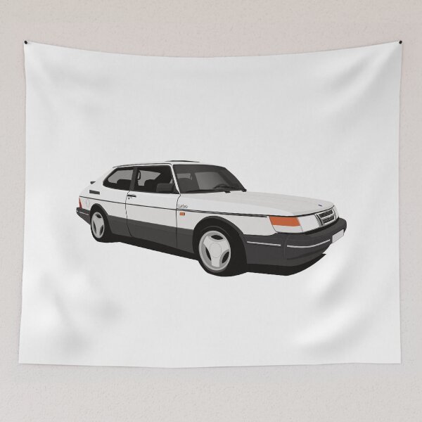 Item preview, White Saab 900 Turbo Aero illustration designed and sold by knappidesign.