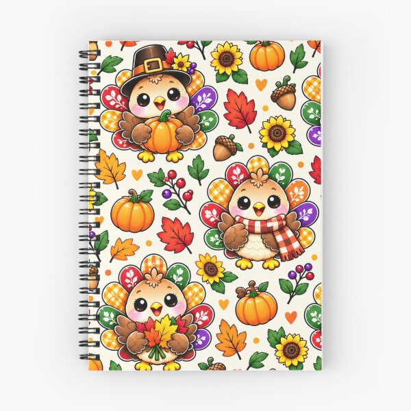 Item preview, Kawaii Thanksgiving Turkey Pattern, Cute Autumn Harvest Turkeys with Pumpkins, Sunflowers, Acorns and Fall Leaves designed and sold by ALH Apparel.