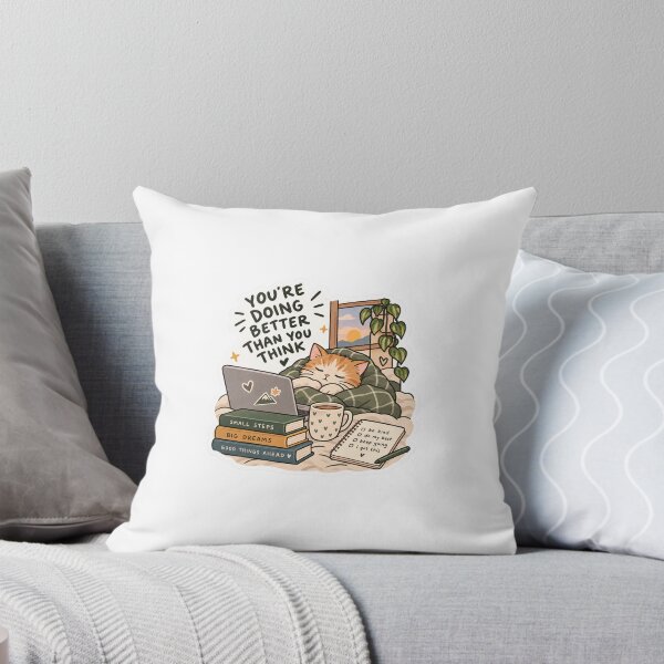 Item preview, You’re Doing Better Than You Think Cat Sticker – Cozy Motivational Aesthetic designed and sold by Dikons.
