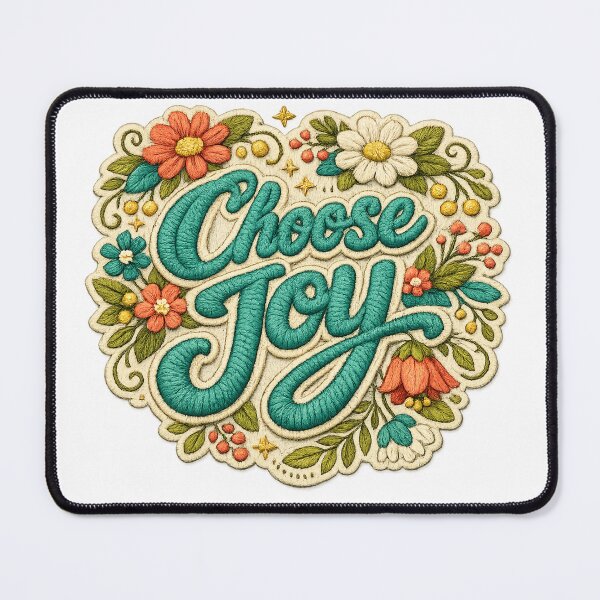 Item preview, Choose Joy Floral Embroidery Retro Positive Quote Cottagecore Art Design designed and sold by inkoutninja.