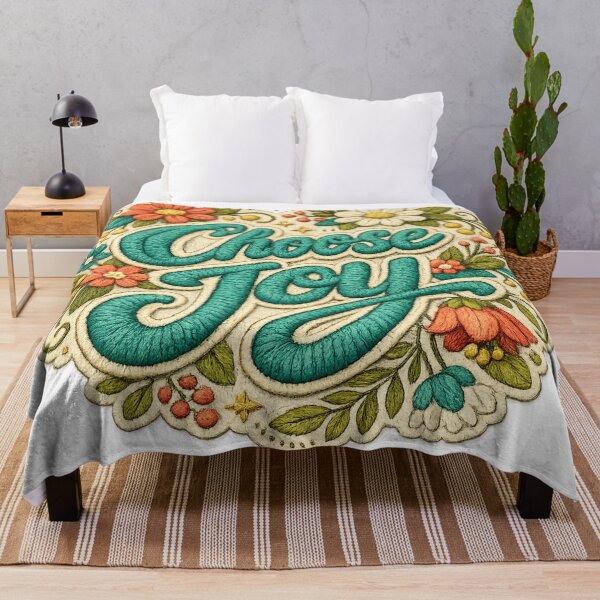 Item preview, Choose Joy Floral Embroidery Retro Positive Quote Cottagecore Art Design designed and sold by inkoutninja.