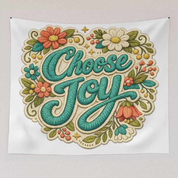 Item preview, Choose Joy Floral Embroidery Retro Positive Quote Cottagecore Art Design designed and sold by inkoutninja.