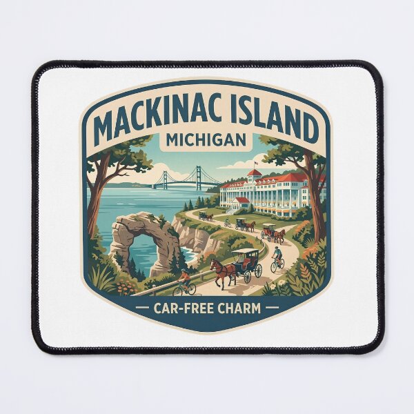 Item preview, Mackinac Island Michigan Vintage Grand Hotel Horse Carriage Travel Art designed and sold by LittleArij.