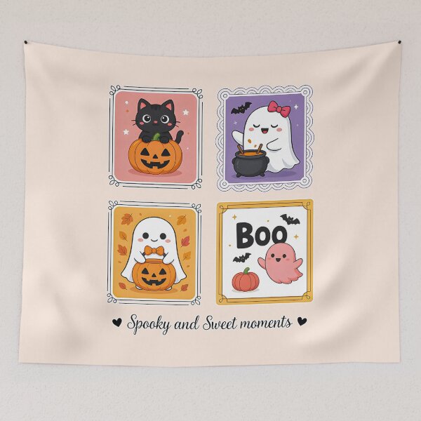 Item preview, Kawaii Pink Halloween Ghost and Cat Clipart designed and sold by zozo-shop.