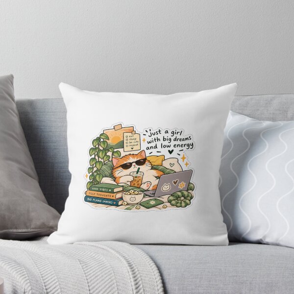 Item preview, Funny Cat Sticker – Just a Girl With Big Dreams and Low Energy designed and sold by Dikons.