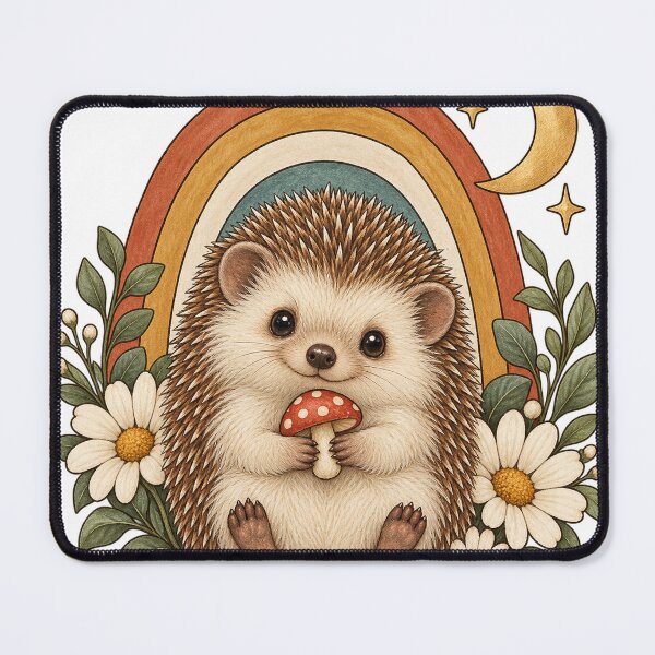Item preview, Retro Celestial Hedgehog with Mushroom and Daisies designed and sold by Pixel & Ponder.
