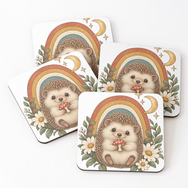 Item preview, Retro Celestial Hedgehog with Mushroom and Daisies designed and sold by Pixel & Ponder.
