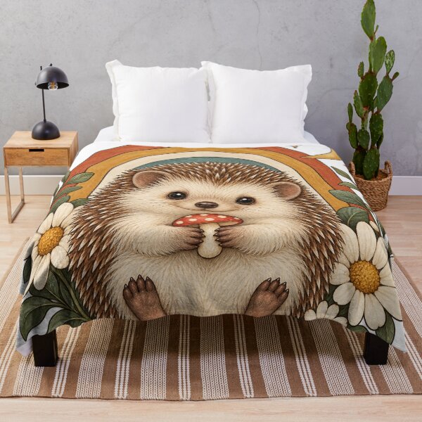 Item preview, Retro Celestial Hedgehog with Mushroom and Daisies designed and sold by Pixel & Ponder.