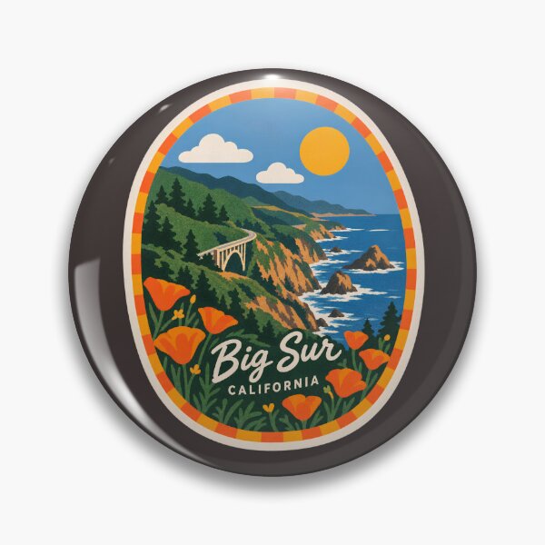 Item preview, Big Sur California Vintage Bixby Bridge Coastal Highway Poppy Art designed and sold by LittleArij.