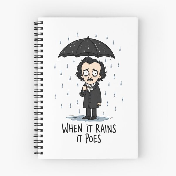 Item preview, When It Rains It Poes Edgar Allan Poe Funny Literary Cartoon designed and sold by ShirtWreck.