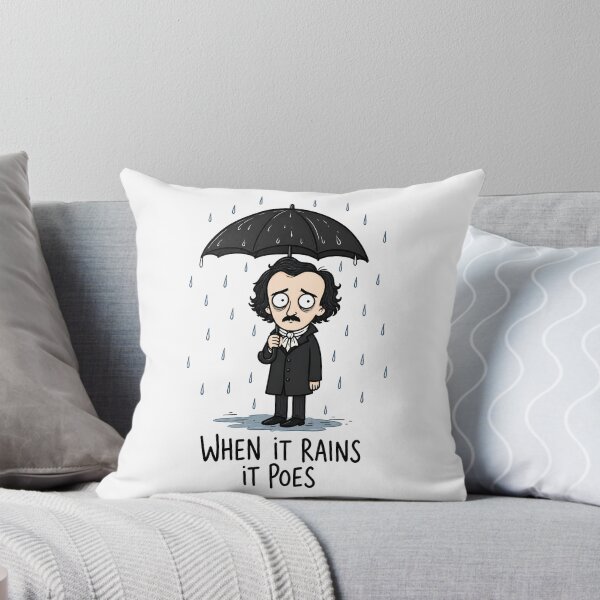 Item preview, When It Rains It Poes Edgar Allan Poe Funny Literary Cartoon designed and sold by ShirtWreck.