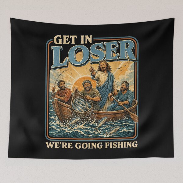 Item preview, Get in Loser We're Going Fishing Retro Jesus Christian Faith designed and sold by ALICIAxGONZALEZ.