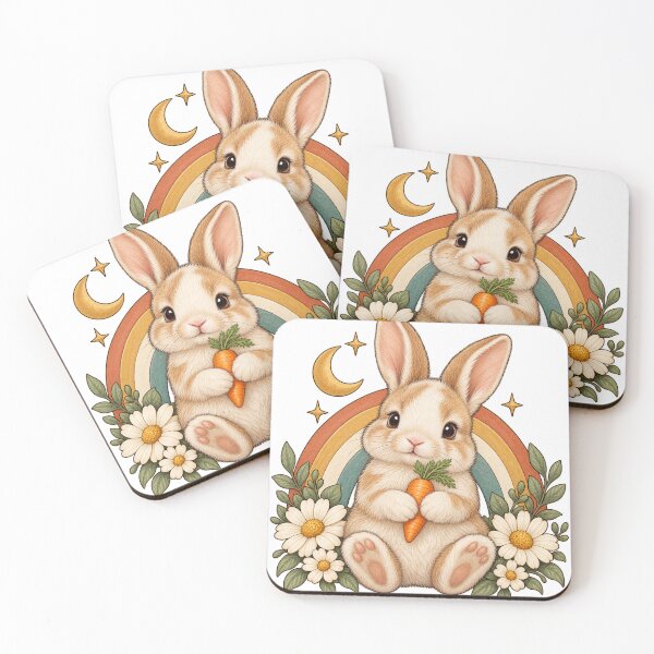 Item preview, Retro Celestial Bunny with Carrot and Daisies designed and sold by Pixel & Ponder.