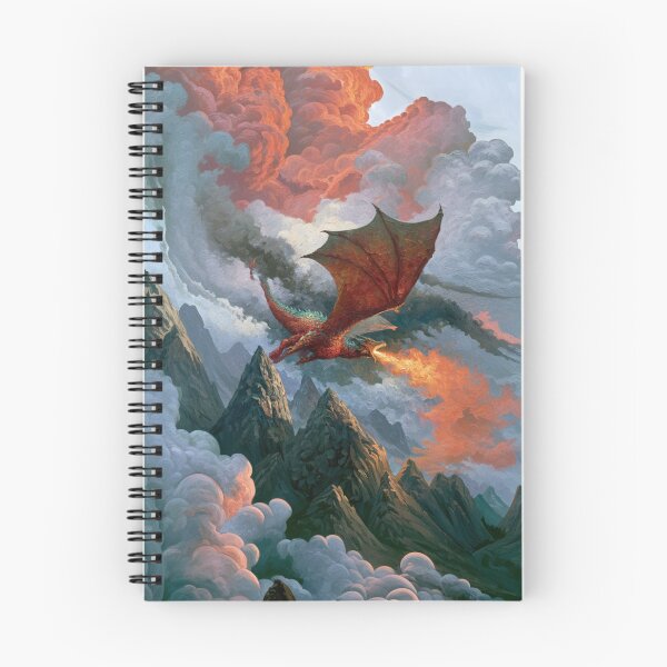 Item preview, A colossal Dragon soaring above jagged mountain peaks breathing streams of fire beneath storm-filled skies, Fantasy & Mythological Creatures designed and sold by CDC40.