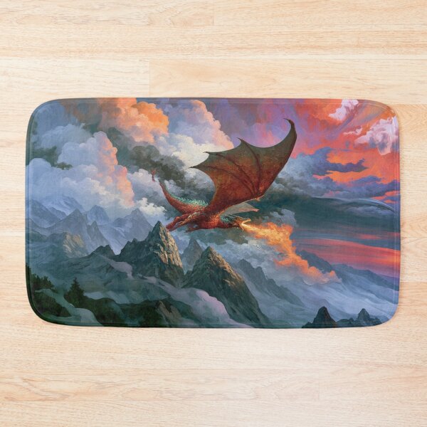 Item preview, A colossal Dragon soaring above jagged mountain peaks breathing streams of fire beneath storm-filled skies, Fantasy & Mythological Creatures designed and sold by CDC40.
