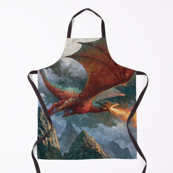 Item preview, A colossal Dragon soaring above jagged mountain peaks breathing streams of fire beneath storm-filled skies, Fantasy & Mythological Creatures designed and sold by CDC40.