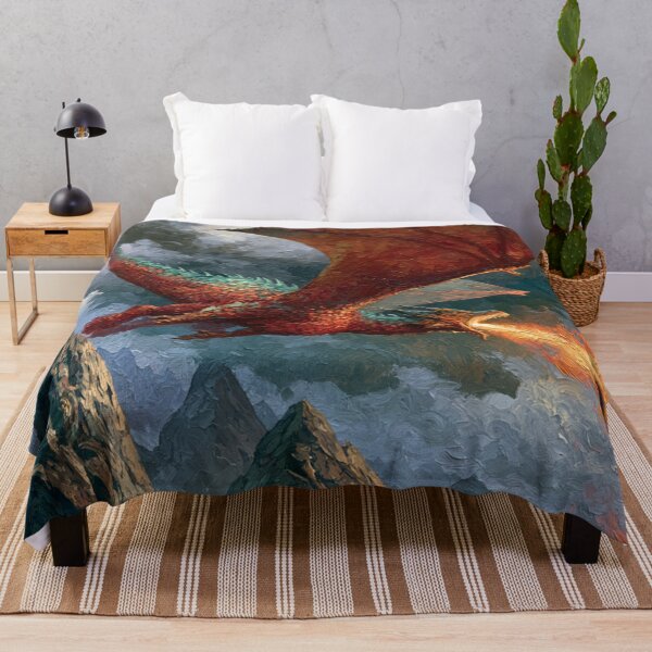 Item preview, A colossal Dragon soaring above jagged mountain peaks breathing streams of fire beneath storm-filled skies, Fantasy & Mythological Creatures designed and sold by CDC40.