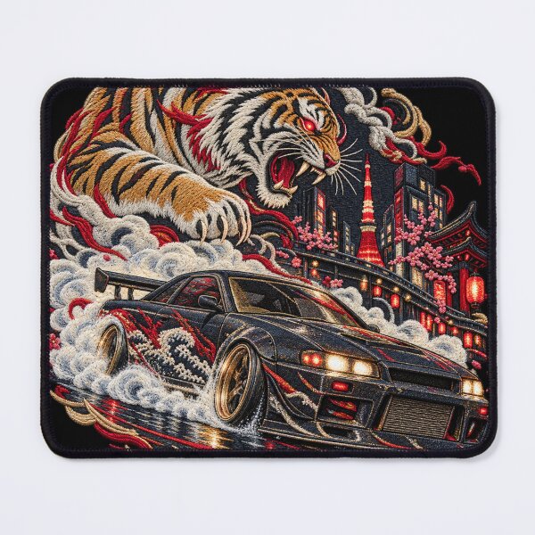 Item preview, Japanese Drift Car Tiger Embroidery – Tokyo Street Racing Artwork designed and sold by Emoji Emblems.
