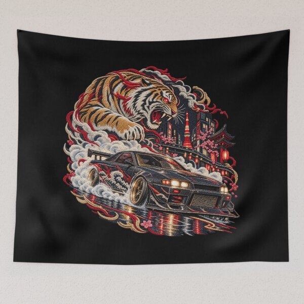 Item preview, Japanese Drift Car Tiger Embroidery – Tokyo Street Racing Artwork designed and sold by Emoji Emblems.