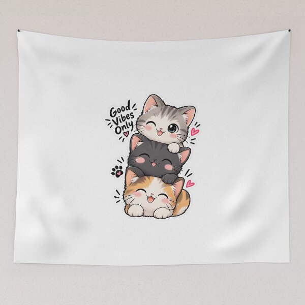 Item preview, Cute Stacked Cats Good Vibes Only Kawaii Kitten Sticker. designed and sold by PRIME4YOU.