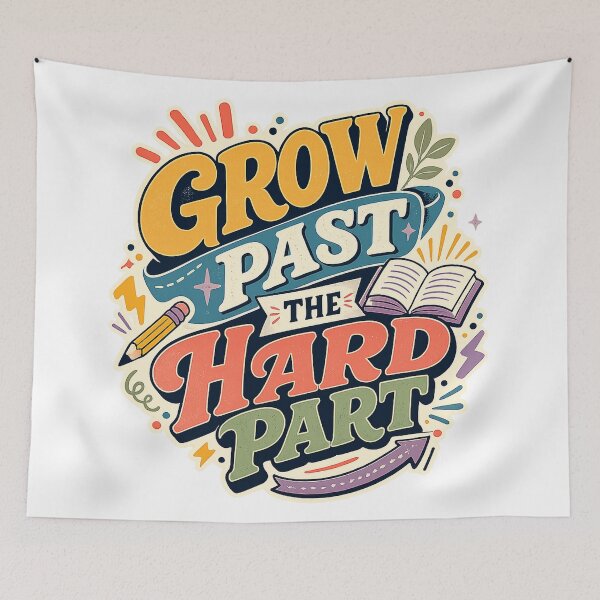 Item preview, Grow Past the Hard Part Motivational Learning Quote Retro School Art Design designed and sold by inkoutninja.
