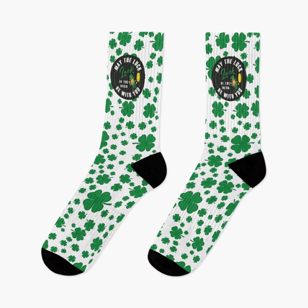 Item preview, St. Patrick's Day, funny leprechaun running in front of a pursuing gold coin, white circular text designed and sold by Sock Garden.