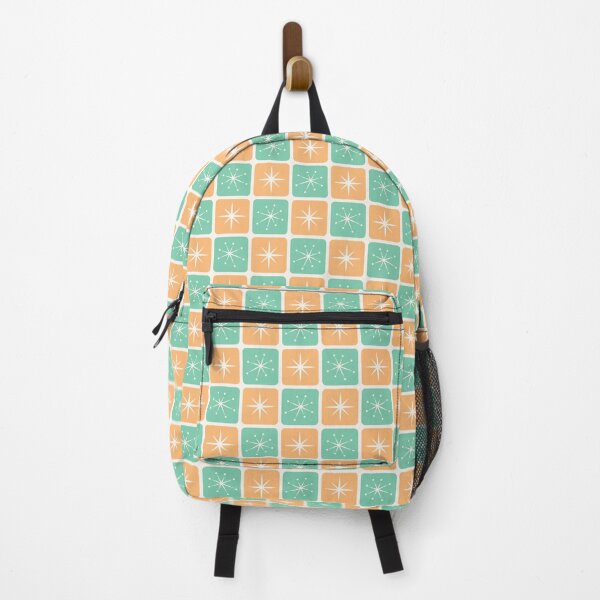 Item preview, Mid Century Atomic Stars Checks Sunny Orange Mint Green designed and sold by Pinkdeer Designs.