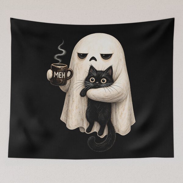 Item preview, Ghost Cat Spooky Black Cat Funny Halloween Coffee designed and sold by BURRITO-Blog.