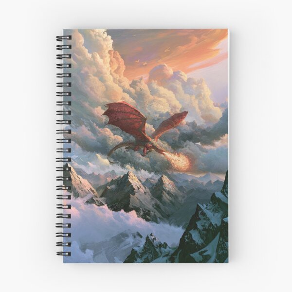 Item preview, A colossal Dragon soaring above jagged mountain peaks breathing streams of fire beneath storm-filled skies, Fantasy & Mythological Creatures designed and sold by CDC40.