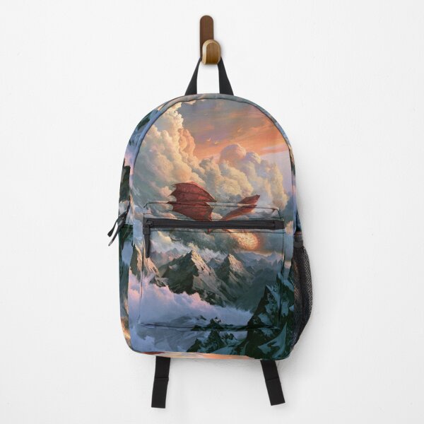 Item preview, A colossal Dragon soaring above jagged mountain peaks breathing streams of fire beneath storm-filled skies, Fantasy & Mythological Creatures designed and sold by CDC40.