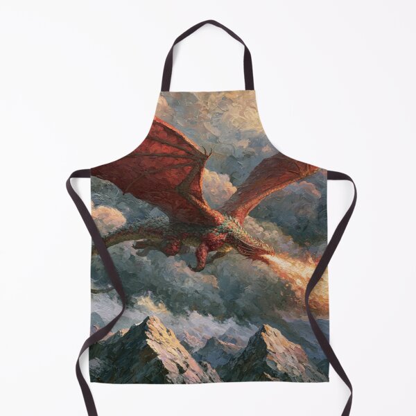 Item preview, A colossal Dragon soaring above jagged mountain peaks breathing streams of fire beneath storm-filled skies, Fantasy & Mythological Creatures designed and sold by CDC40.