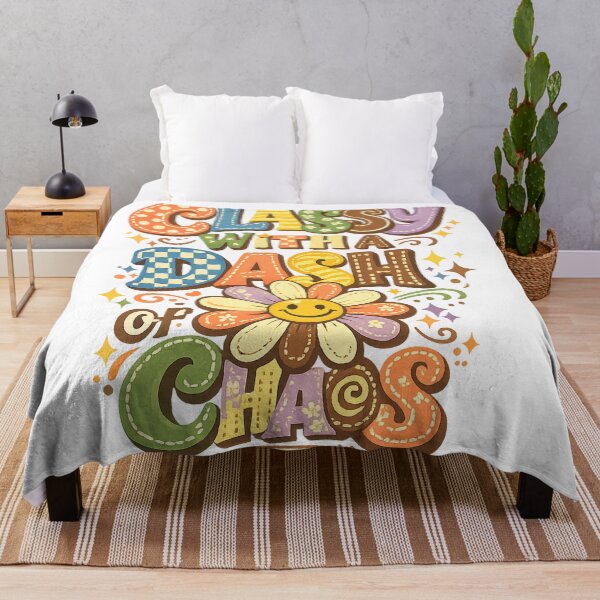 Item preview, Classy With a Dash of Chaos Funny Retro Groovy Floral Quote Art Design designed and sold by inkoutninja.