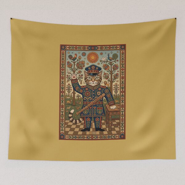 Item preview, The Feline Constable: Naïve Folk Art Cat Officer Print designed and sold by FreiherrPK.